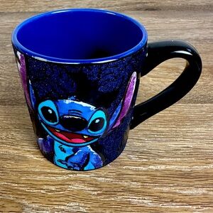 Disney Stitch Ceramic Coffee Mug 14 Oz Black & Blue With Glittery Design Hand Wa
